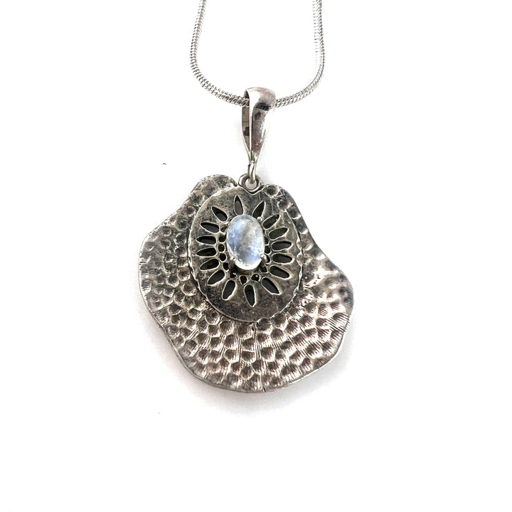 Moonstone Freeform Sand Dollar Sterling Silver Pendant - Keja Designs Jewelry