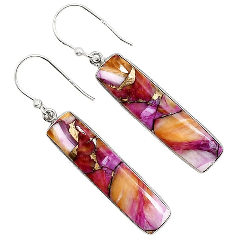 Kingman Orange Dahlia Turquoise Sterling Silver Oblong Earrings - Keja Designs Jewelry