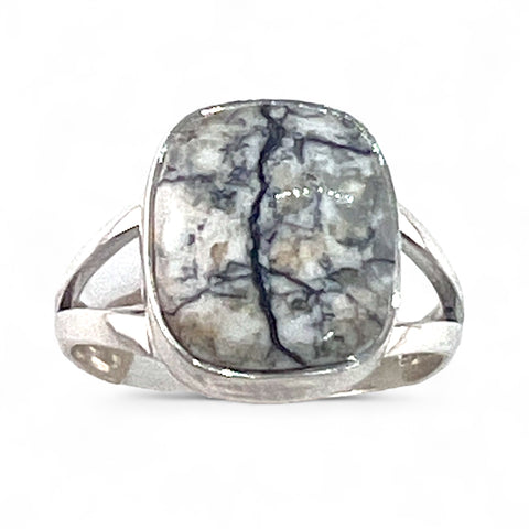 White Buffalo Sterling Silver Rectangular Ring