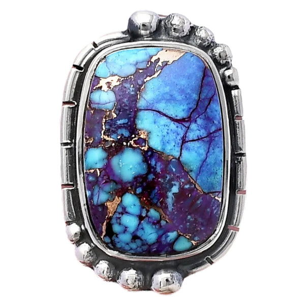 Kingman Purple Turquoise Sterling Silver Oblong Ring - Keja Designs Jewelry