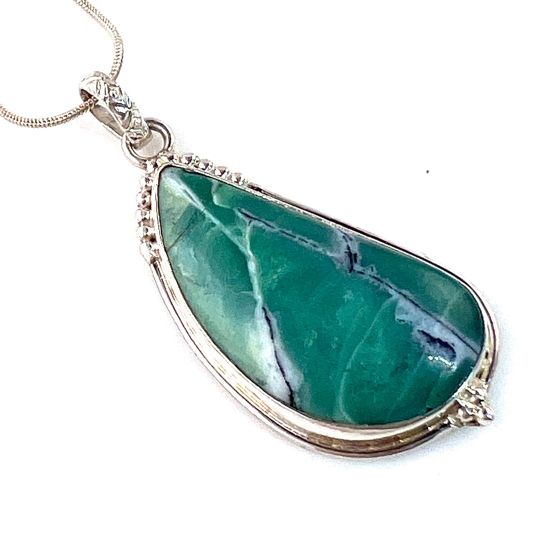 Aquaprase Elongated Sterling Silver Pendant - Keja Designs Jewelry