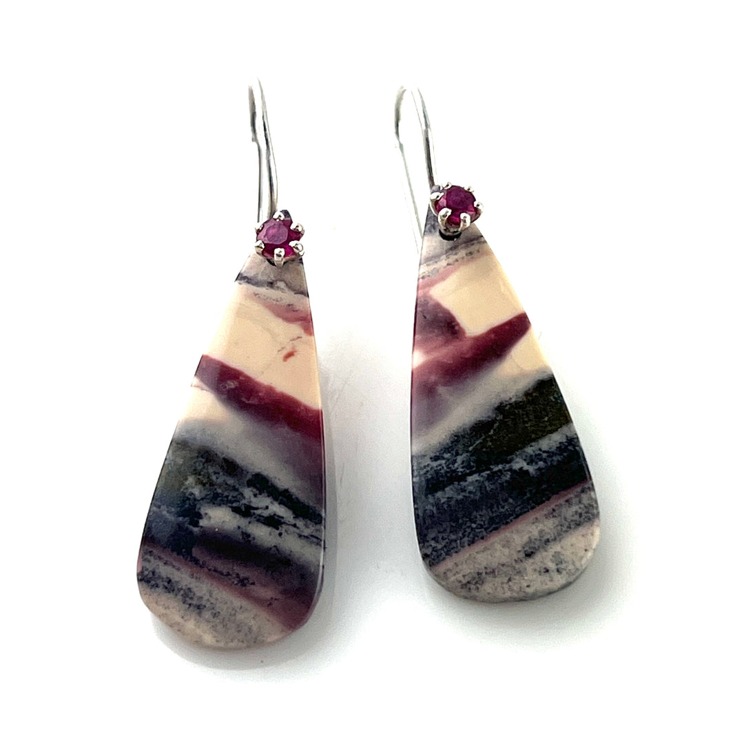 Porcelain Jasper & Garnet Sterling Silver Earrings - Keja Designs Jewelry