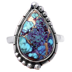 Kingman Purple Turquoise Sterling Silver Pear Ring - Keja Designs Jewelry