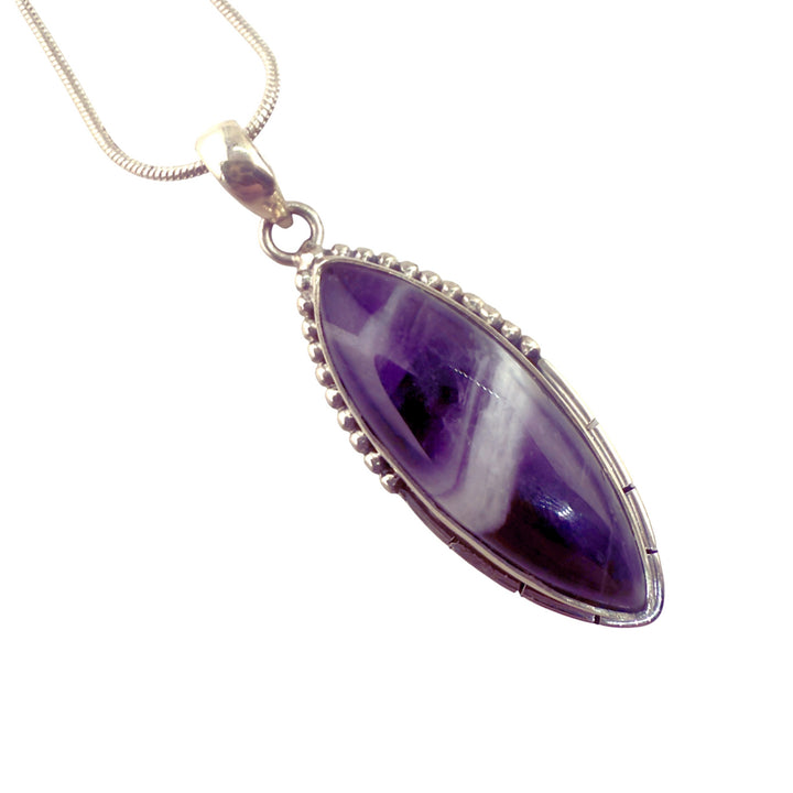 Chevron Amethyst  Sterling Silver Marquise Pendant - Keja Designs Jewelry