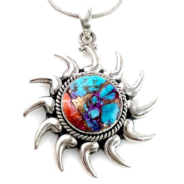 Kingman Dahlia Turquoise Sterling Silver "Sunburst"  Pendant