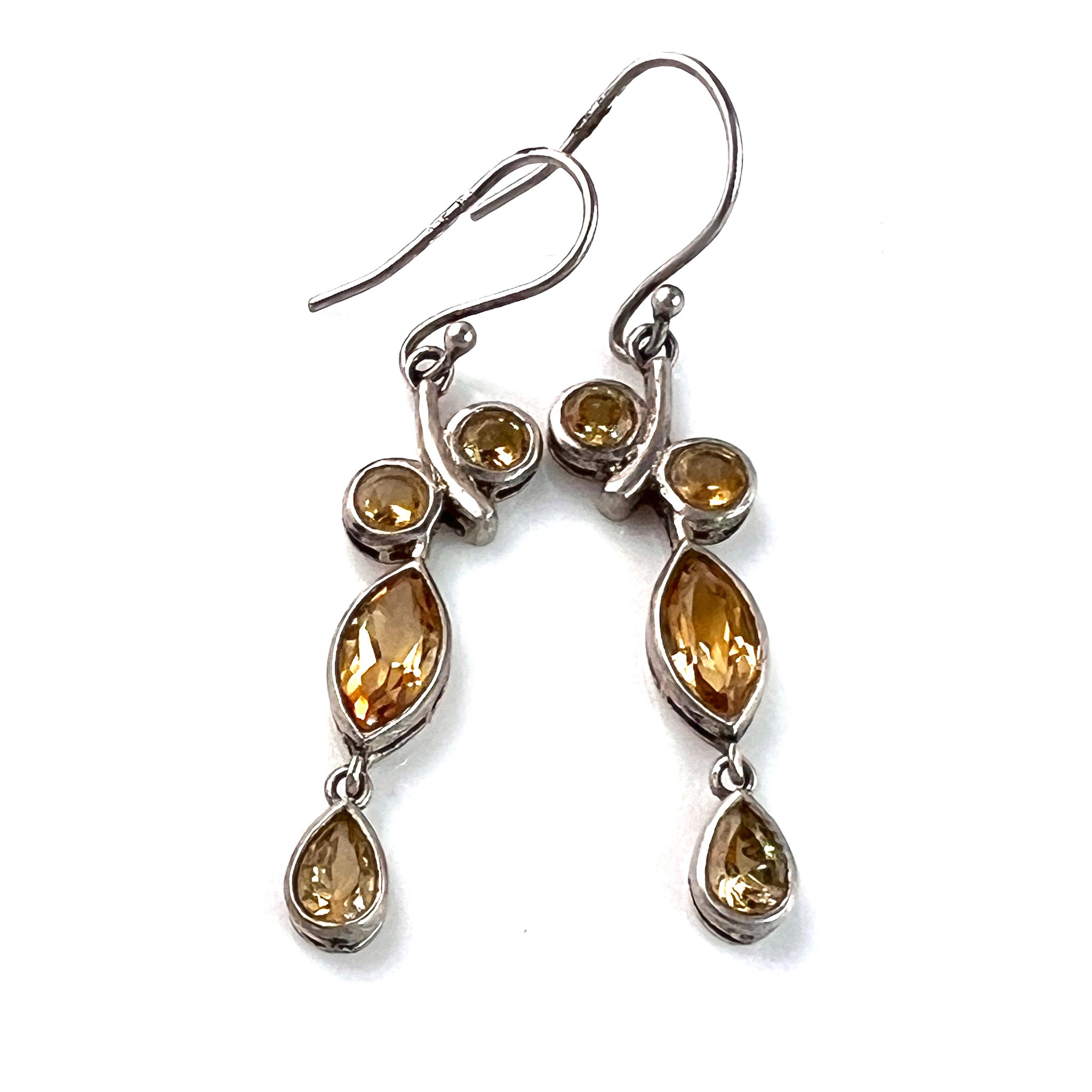 Citrine Sterling Silver Four Stone Dangle Earrings - Keja Designs Jewelry