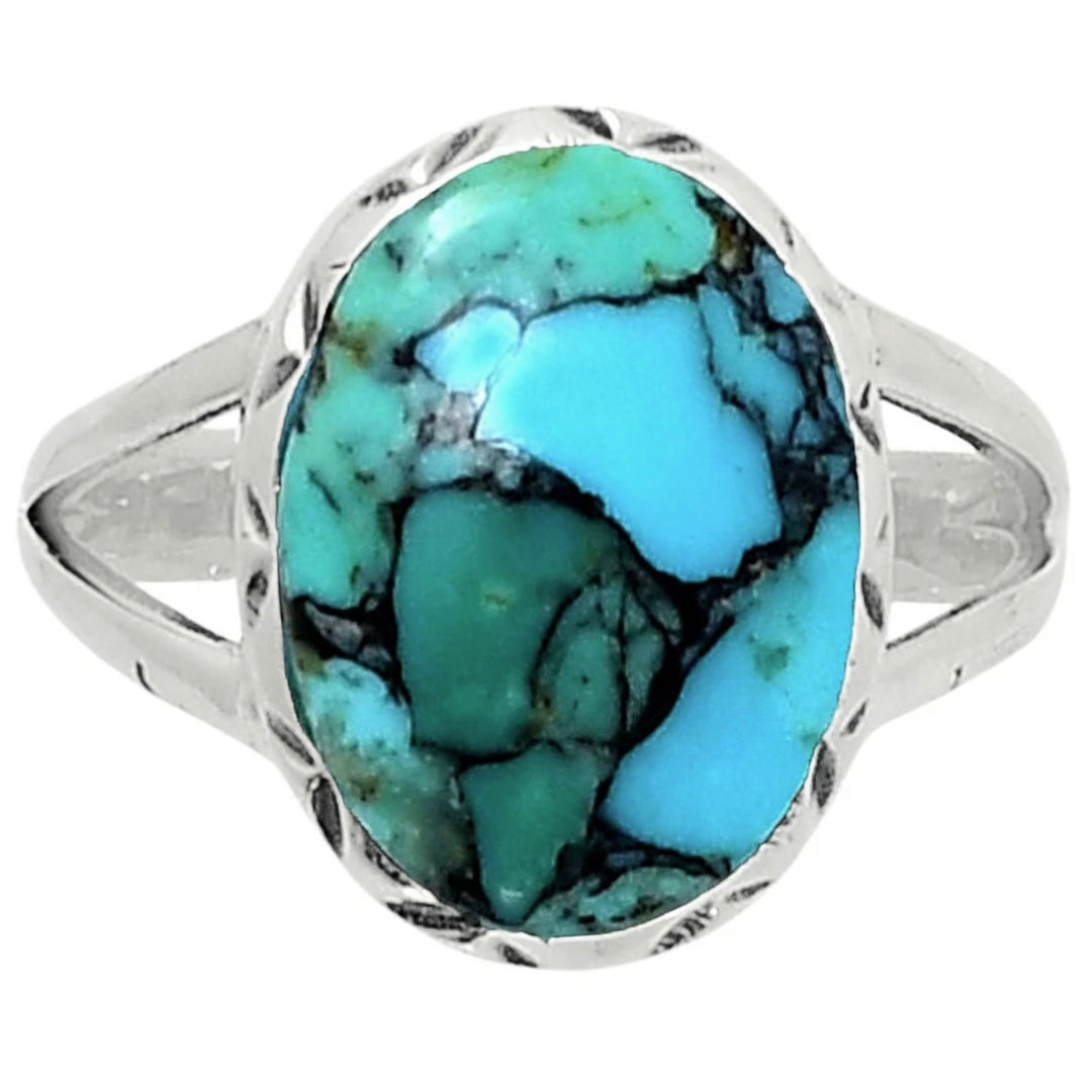 Turquoise Sterling Silver Open Band Oval Ring - Keja Designs Jewelry