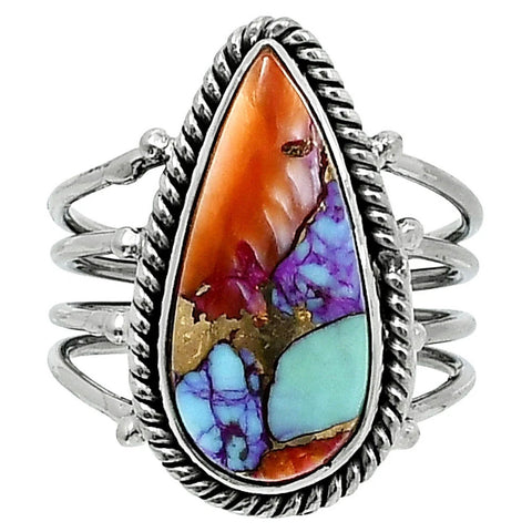 Kingman Dahlia Turquoise Sterling Silver 4 Band Pear Ring