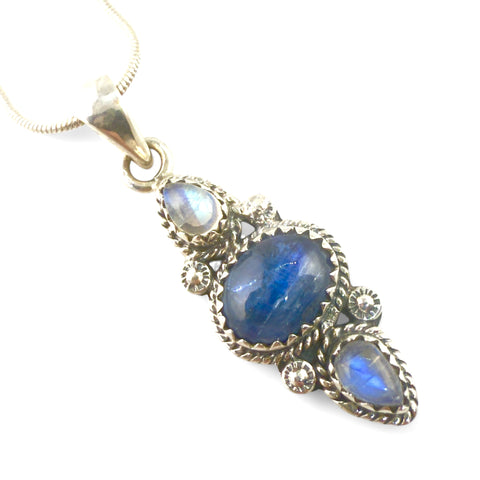 Kyanite & Moonstone Sterling Silver Moonstone Duo Pendant - Keja Designs Jewelry