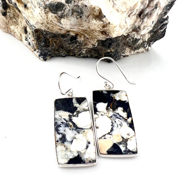 White Buffalo Sterling Silver Rectangular Earrings