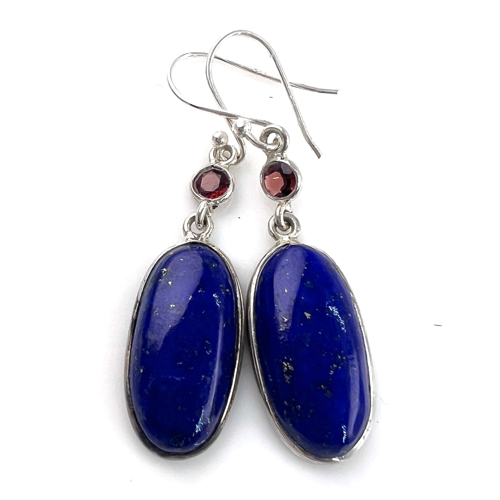 Lapis & Garnet Oval Sterling Silver Earrings