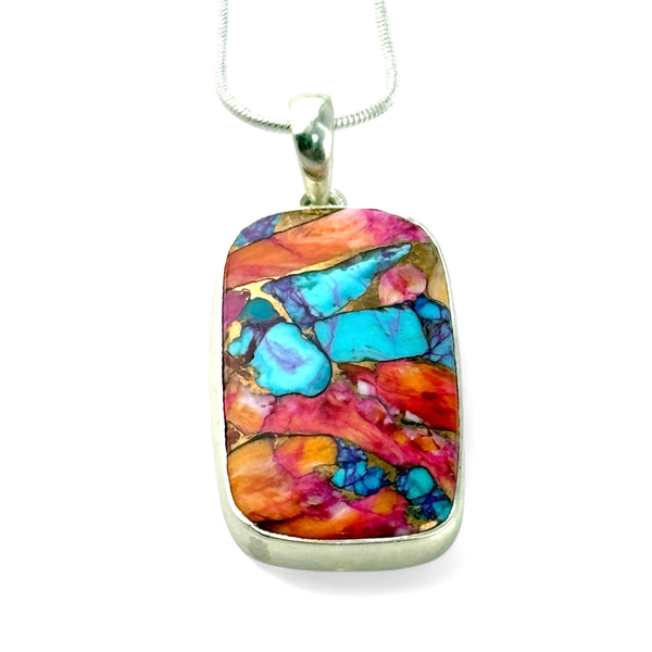 Kingman Dahlia Sterling Silver Square Pendant