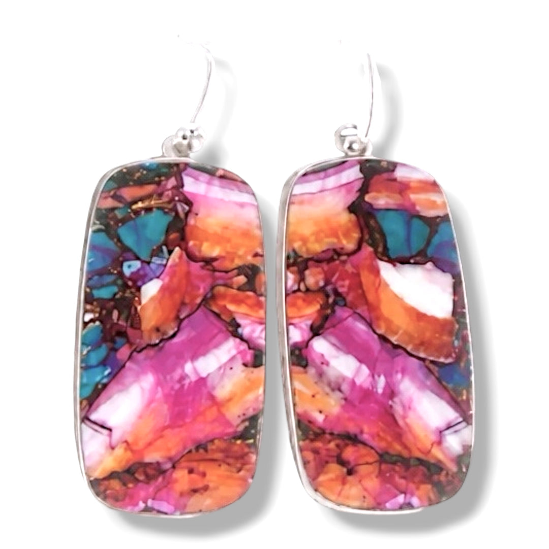 Kingman Dahlia Turquoise Sterling Silver Oversized Rectangular Earrings