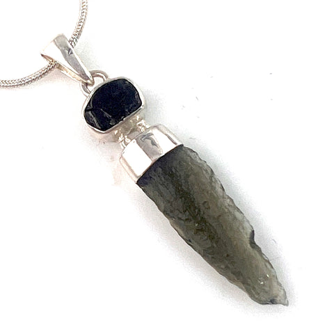 Moldavite Meteorite & Elite Shungite Sterling Silver Pendant