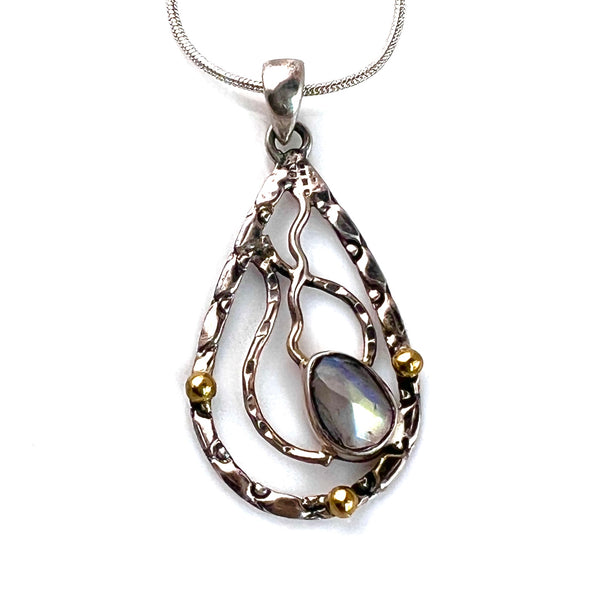 Moonstone Sterling Silver Two Tone Textured Pendant - Keja Designs Jewelry