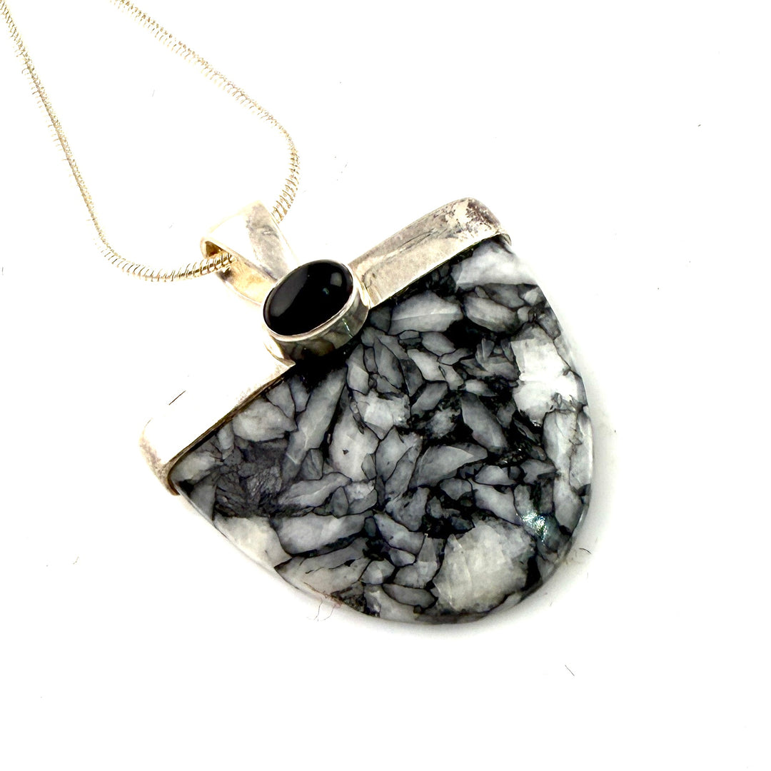 Pinolith & Black Onyx  Sterling Silver Pendant - Keja Designs Jewelry