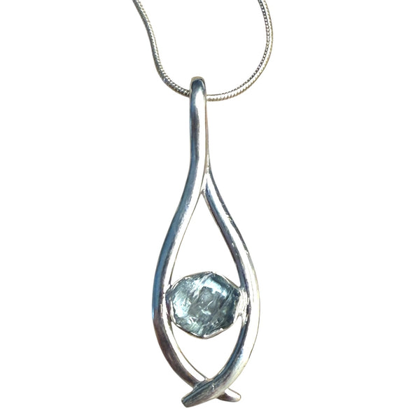 Aquamarine Rough Sterling “Hug” Pendant - Keja Designs Jewelry