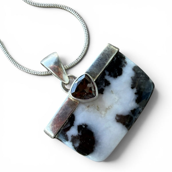 White Buffalo & Smoky Topaz Sterling Silver East-West  Pendant