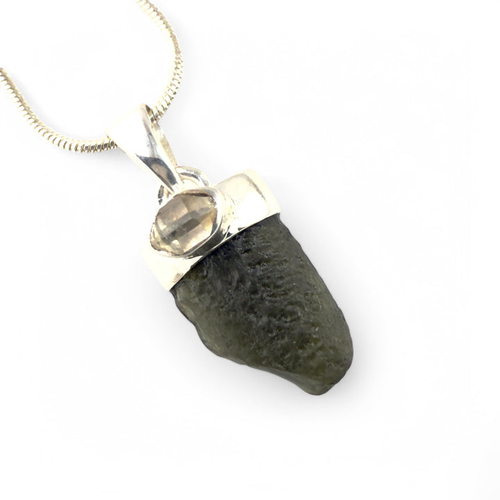 Moldavite &amp; Herkimer Diamond Sterling Silver Pendant - Keja Designs Jewelry