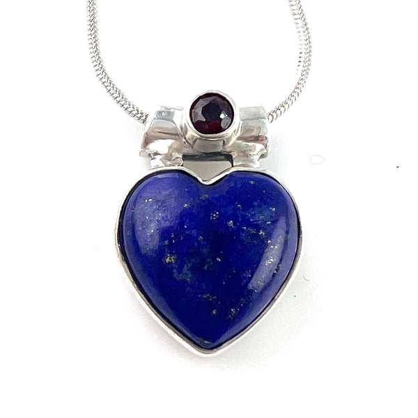 Lapis & Garnet Sterling Silver Heart Pendant