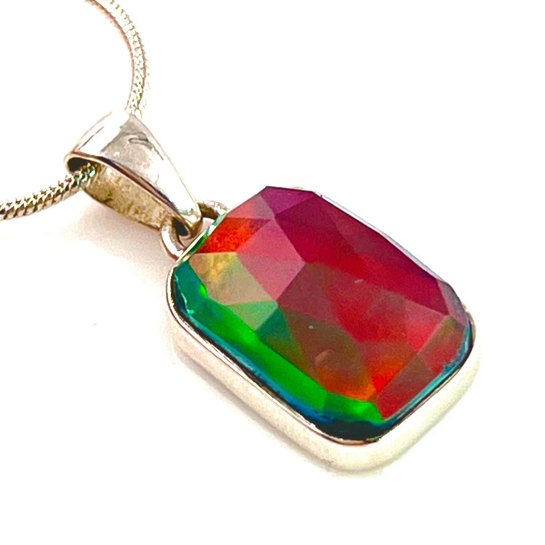 Faceted Black Opal Sterling Silver Rectanglar Pendant - Keja Designs Jewelry