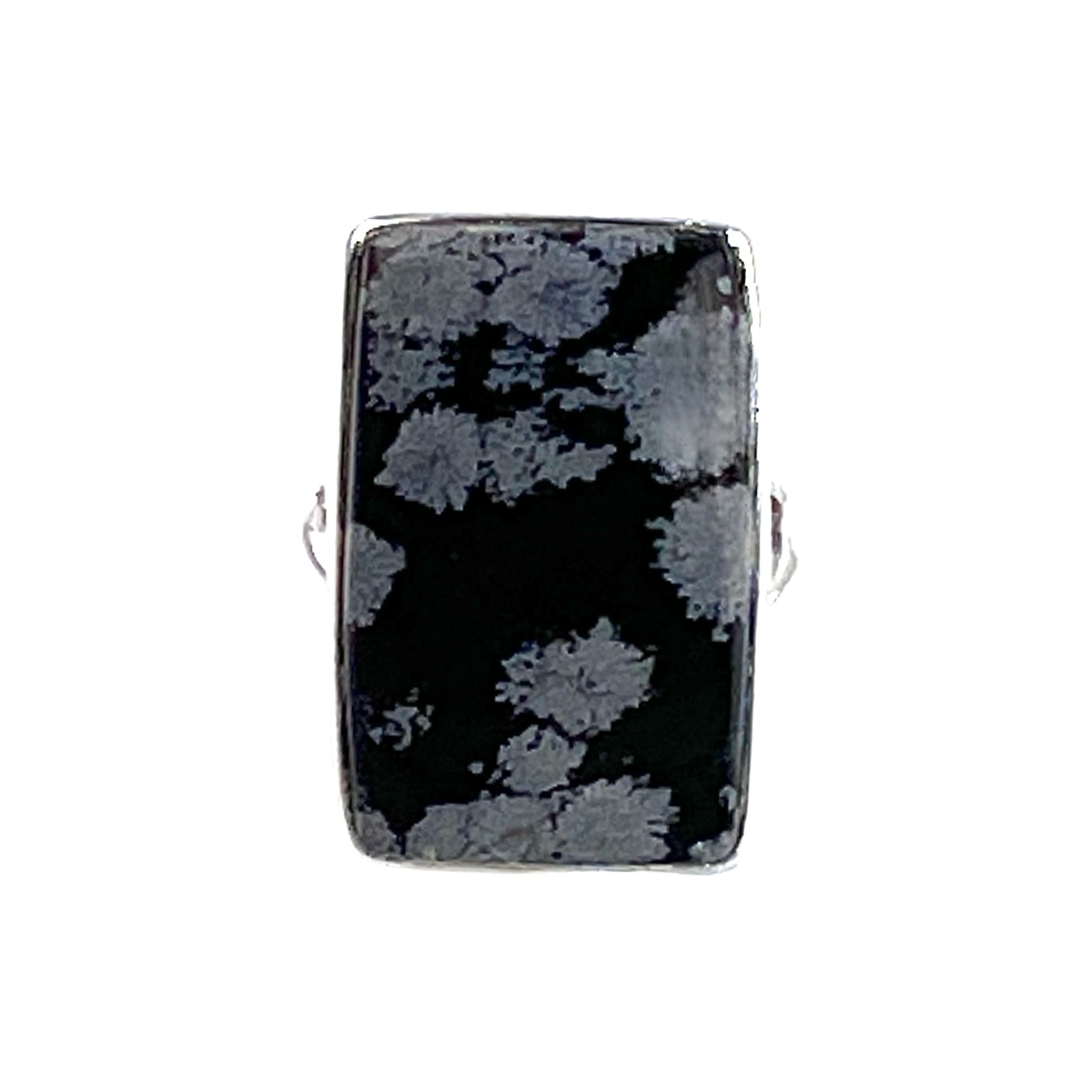 Snow Flake Obsidian Sterling Silver Rectangular Ring - Keja Designs Jewelry
