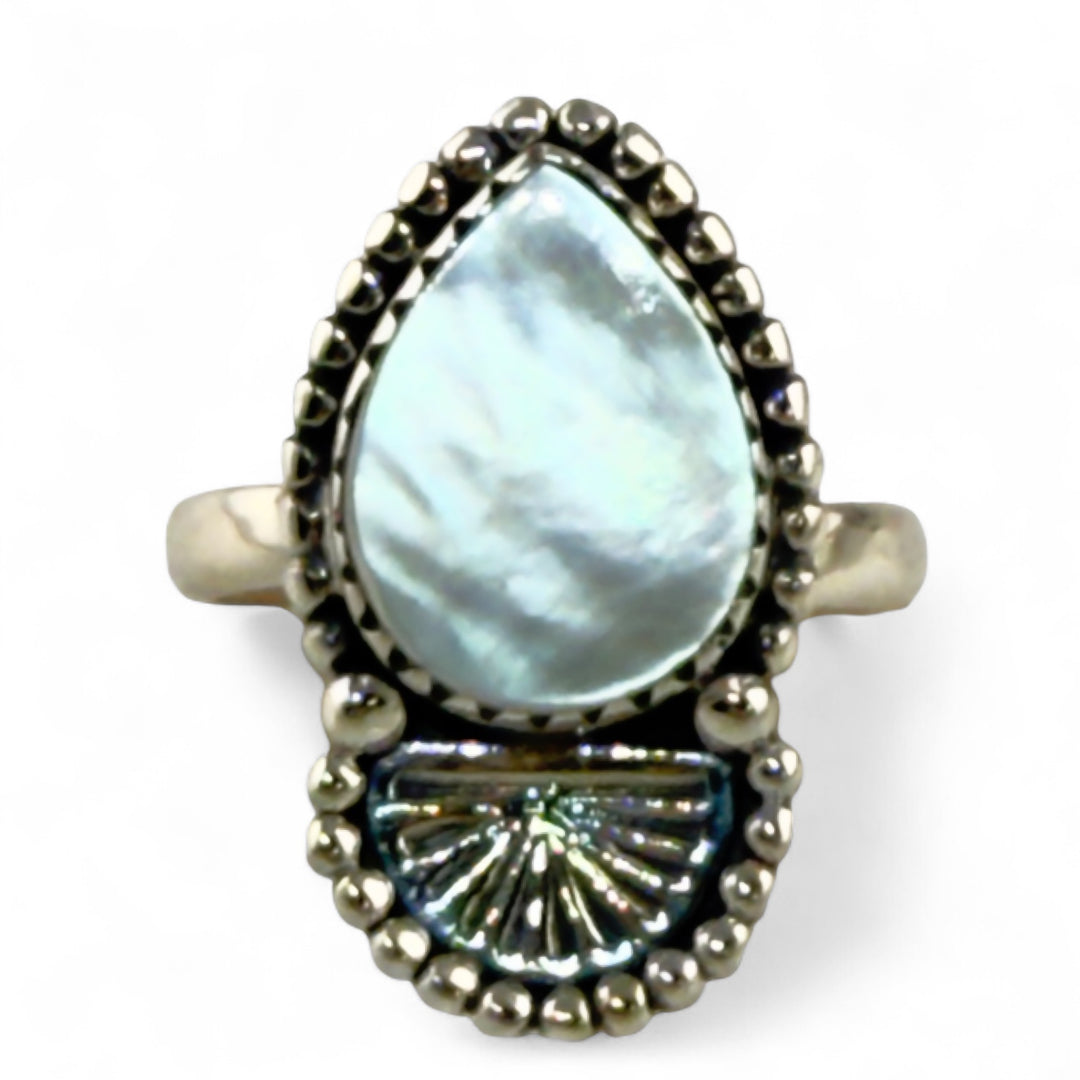 Mother of Pearl Sterling Silver Fancy Ring - Keja Designs Jewelry