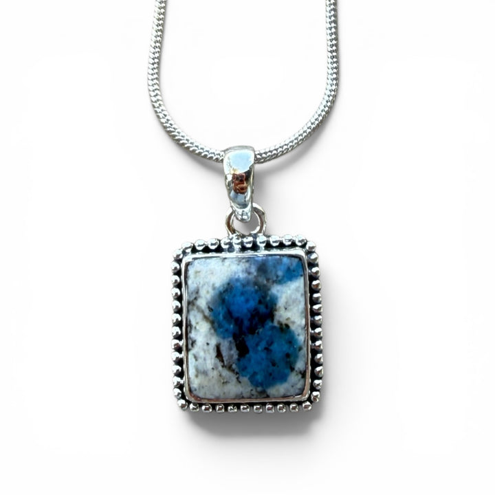 K2 Azurite Sterling Silver Square Pendant