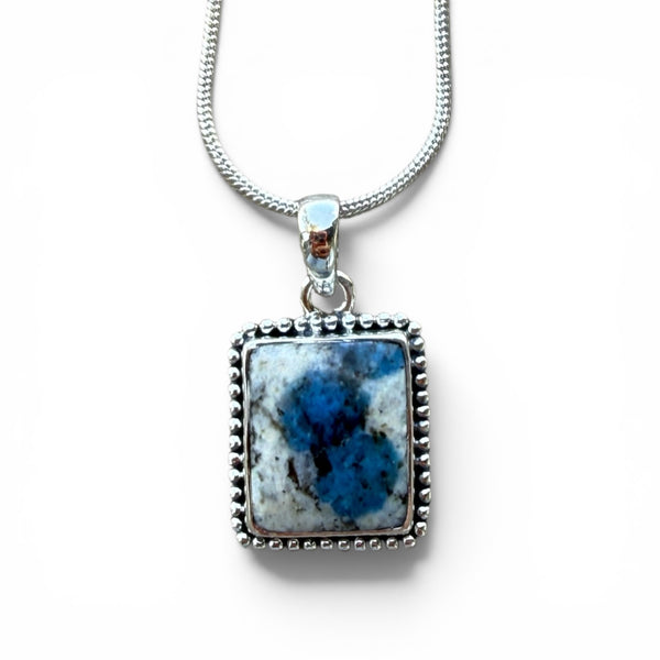 K2 Azurite Sterling Silver Square Pendant