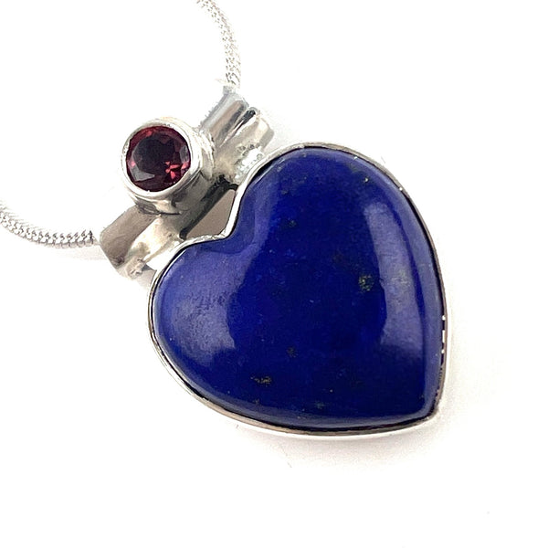 Lapis & Garnet Sterling Silver Heart Pendant