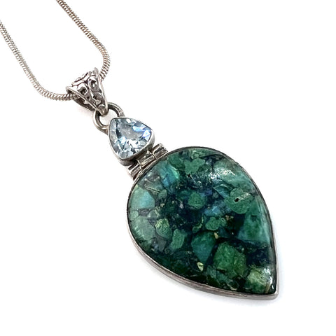 Copper Turquoise Composite & Blue Topaz Sterling Silver Pendant - Keja Designs Jewelry
