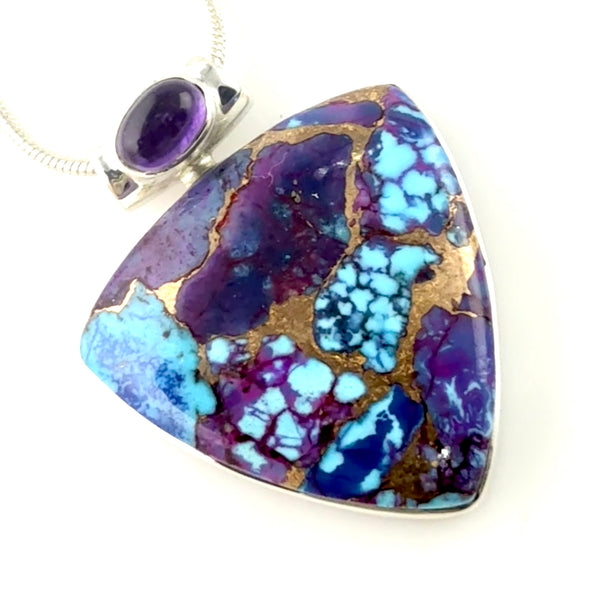 Purple Turquoise & Amethyst Sterling Silver Point Pendant - Keja Designs Jewelry
