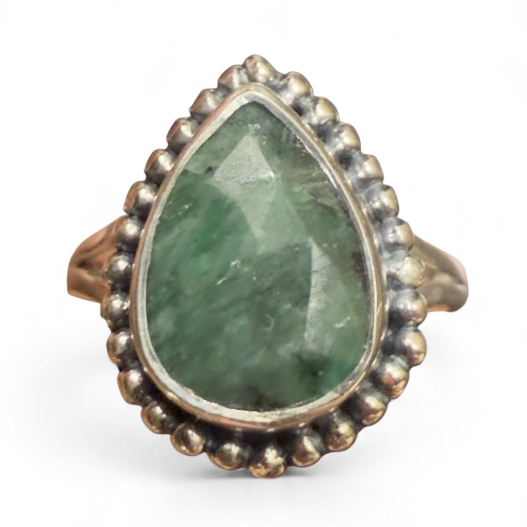 Emerald Sterling Silver Pear Shaped Ring - Keja Designs Jewelry