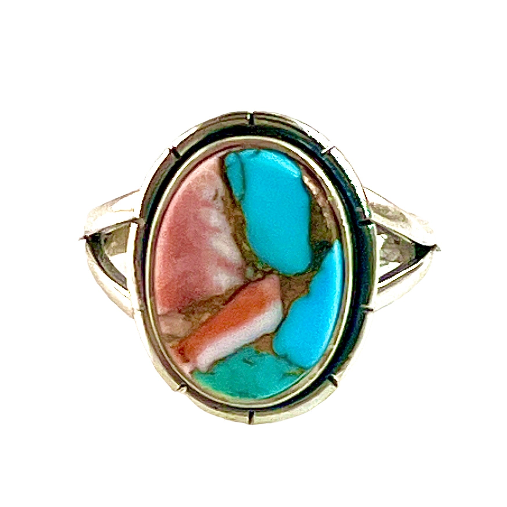 Spiny Oyster Blue Turquoise Sterling Silver Oval Ring - Keja Designs Jewelry