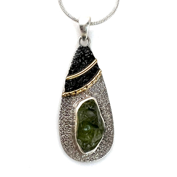 Peridot Rough Two Tone Sterling Silver Pendant - Keja Designs Jewelry