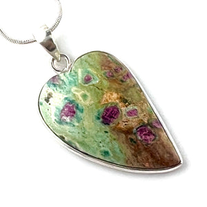 Ruby In Fuchsite Sterling Silver Elongated Heart Pendant - Keja Designs Jewelry