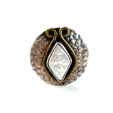 Mother of Pearl Two Tone Sterling Silver Ring - Keja Designs Jewelry