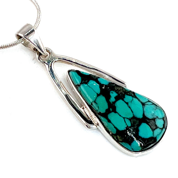 Spiderweb Turquoise Sterling Silver Pendant - Keja Designs Jewelry