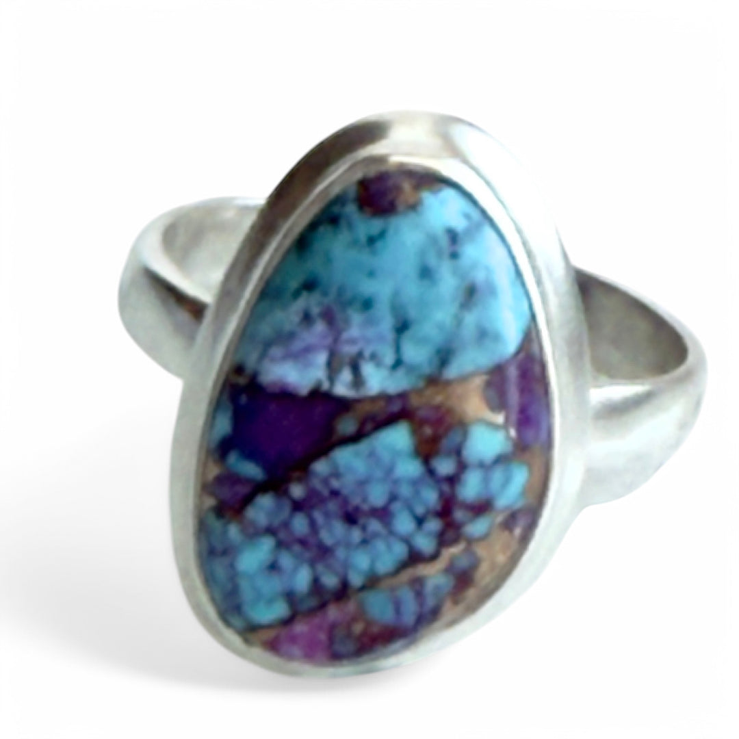 Purple Turquoise Sterling Silver Asymmetrical Ring - Keja Designs Jewelry