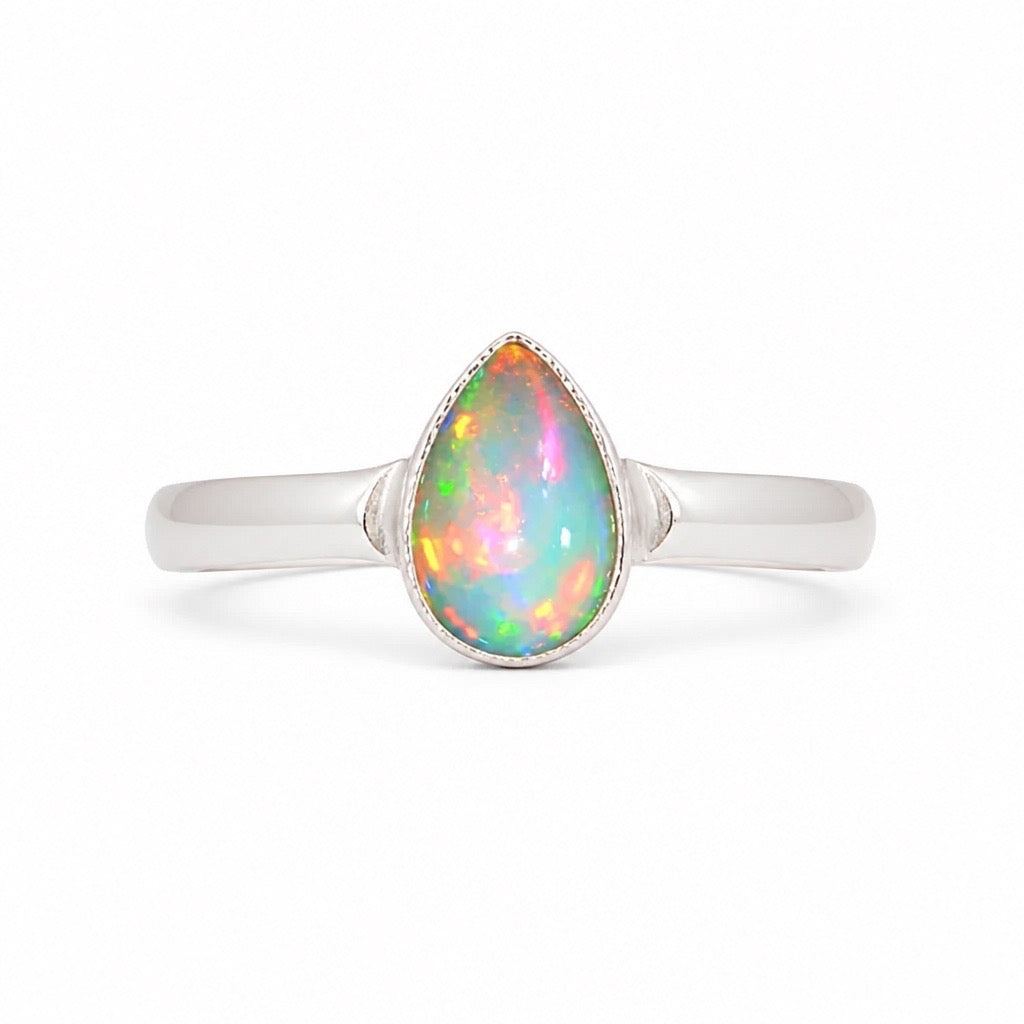 Ethiopian Opal Sterling Silver Pear Shaped Ring