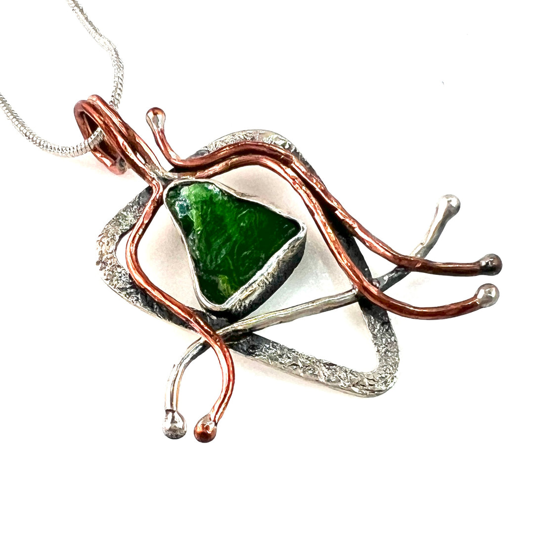 Green Apatite Rough Sterling Silver Two Tone Swirls Pendant - Keja Designs Jewelry