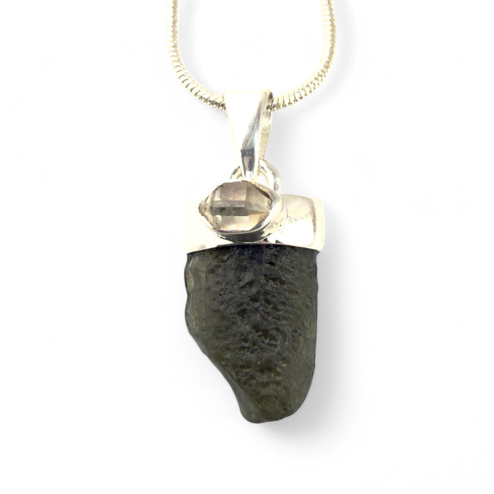 Moldavite &amp; Herkimer Diamond Sterling Silver Pendant - Keja Designs Jewelry