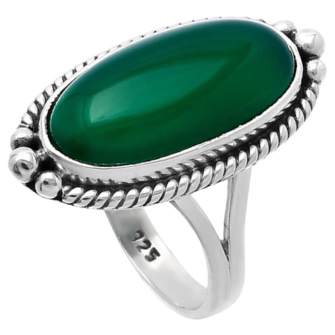 Green Onyx Sterling Silver Elongated Ring - Keja Designs Jewelry