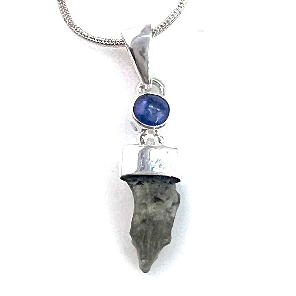 Moldavite Shard & Kyanite Sterling Silver Pendant