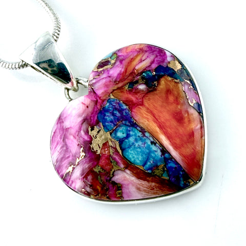Kingman Dahlia Turquoise Heart Sterling Silver Pendant - Keja Designs Jewelry