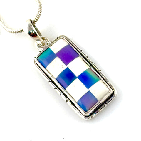 Opal  Checkerboard Sterling Silver Pendant