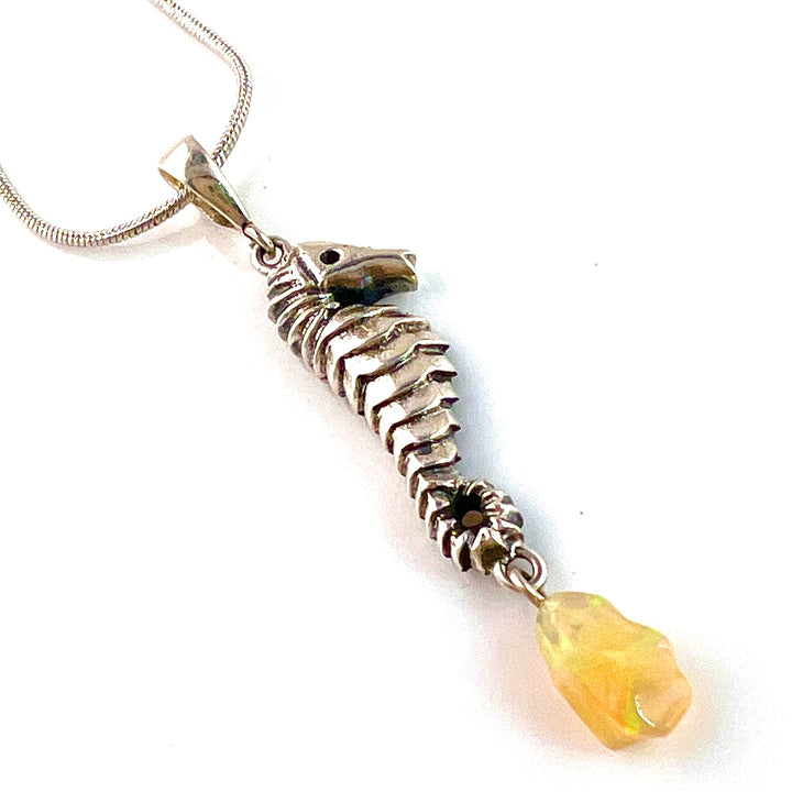 Ethiopian Opal Rough Sterling Silver Seahorse Pendant - Keja Designs Jewelry