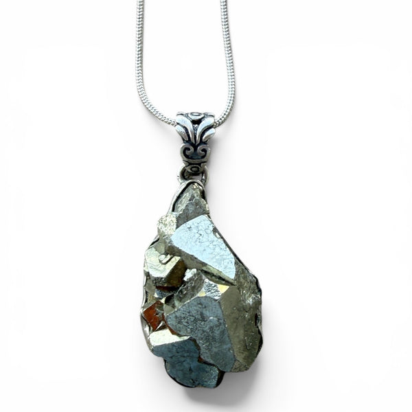 Golden Pyrite Nugget Sterling Silver Comma Pendant