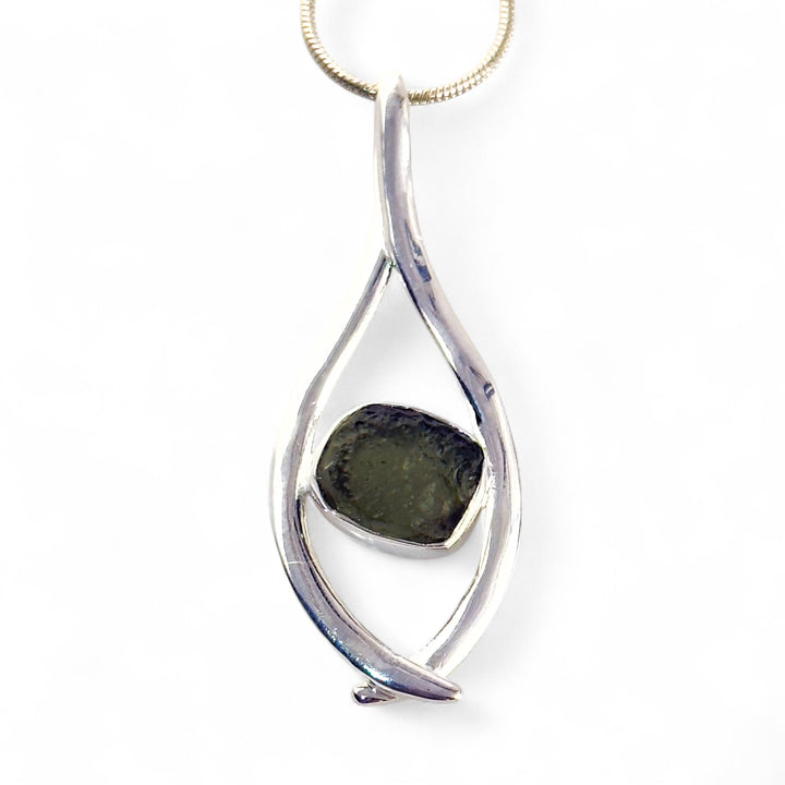 Moldavite Meteorite Sterling Silver "Hug" Pendant - Keja Designs Jewelry