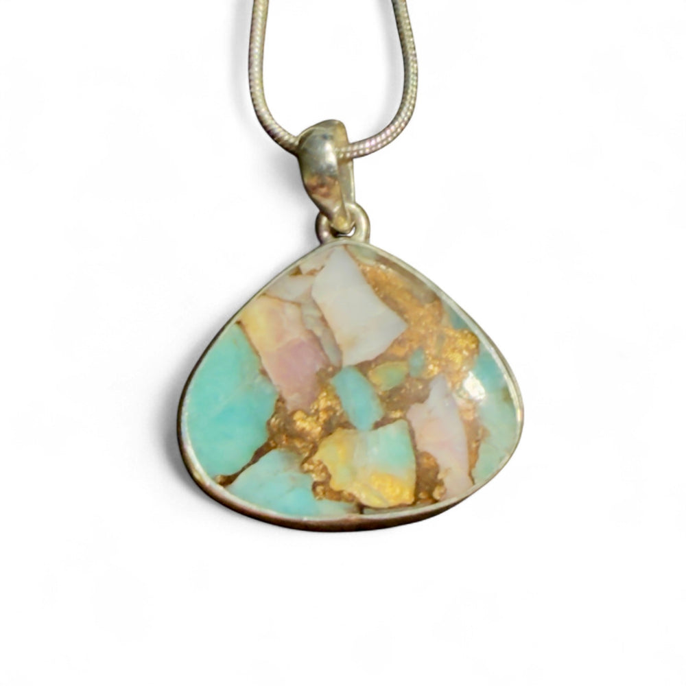 Amazonite with Pink Opal Sterling Silver Pendant - Keja Designs Jewelry